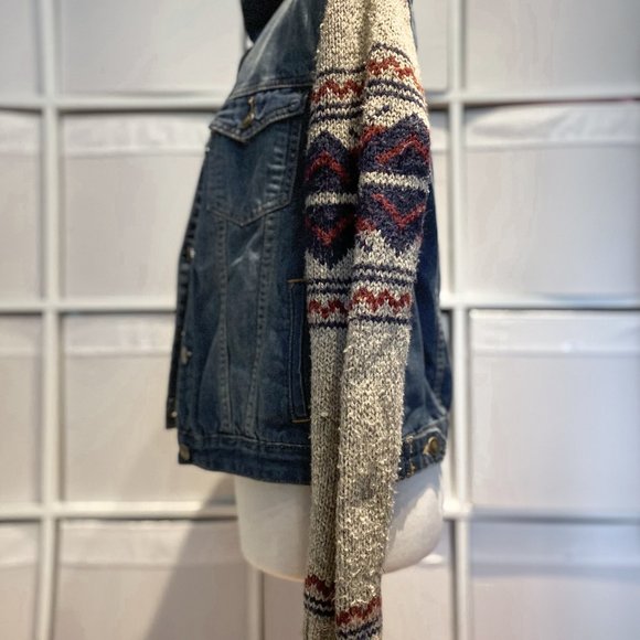 Forever 21 Denim Jean Jacket with Knit Sweater Arms - Picture 3 of 9